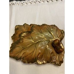 Vtg Norcrest Ceramic Goldtone Leaf Fall Colors Lidded Candy Jewelry Trinket Box